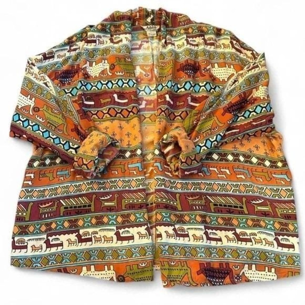 VTG Adini Boho Tribal Kimono L Cuff Sleeves Southwestern Y2K Art to Wear Indie